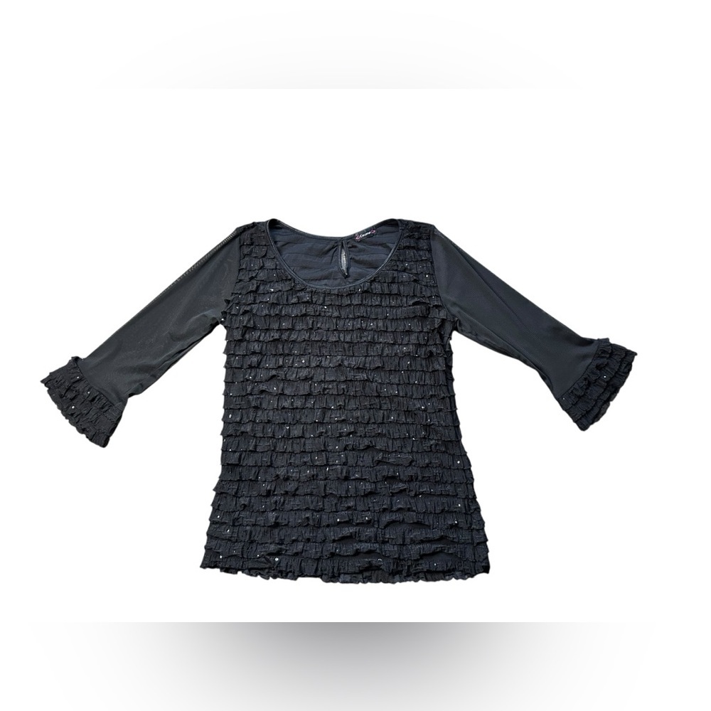 Cocomo Black Ruffle Sequin Blouse Bell Sleeve Top (S/M Approx)